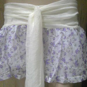 Paradis Miss Girls Mini Skirt S Cream Floral Belted Petite Fit 100% Polyester